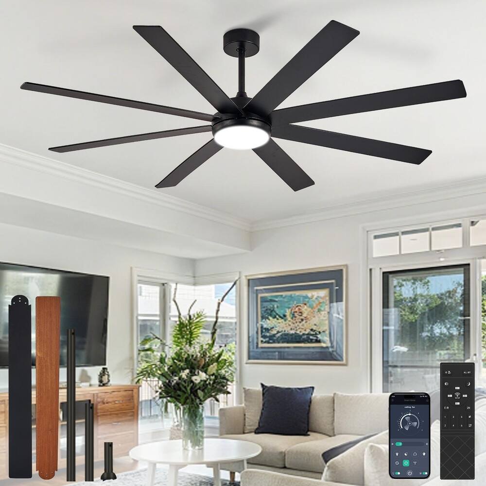 Large Ceiling Fan with Light - 8-Blade, Remote App Control, Dimmable 3CCT, Quiet DC Motor​, 66/72 Inches