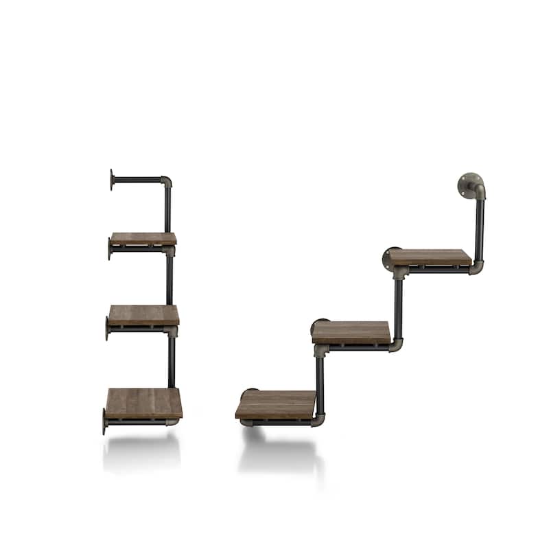 DH BASIC Industrial Reclaimed Oak Metal 3-Tier Wall Shelf by Denhour
