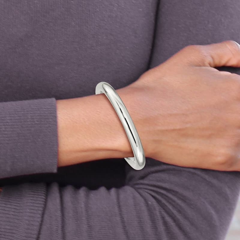 Curata 925 Sterling Silver 8" 8mm Hollow Slip on Polished Bangle Bracelet