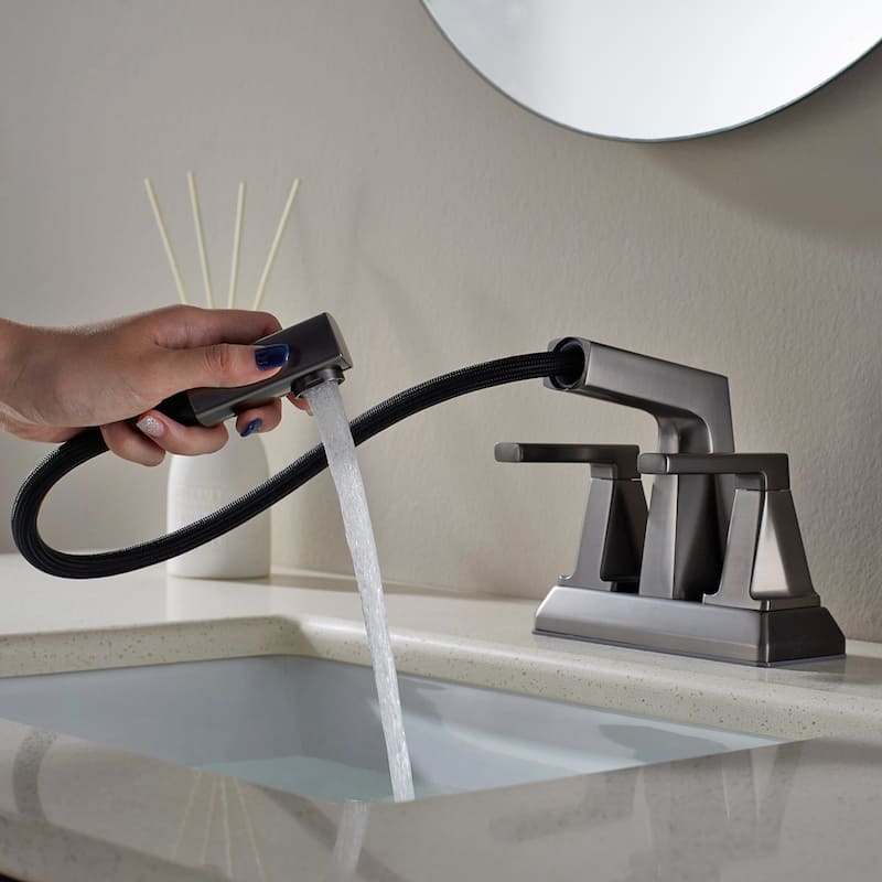 ALPHAUCET Centerset Two-Handle Pull-Out Sprayer Bathroom Faucet