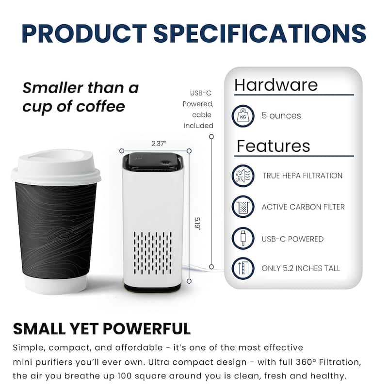 Kiki Pure Mini A1 HEPA USB-C Powered Air Purifier
