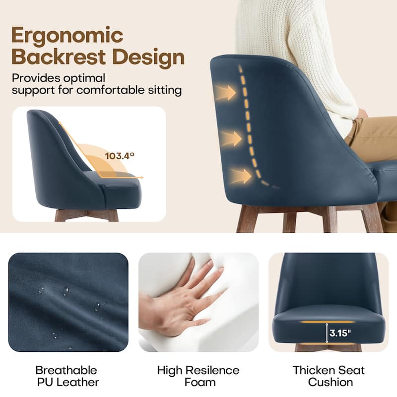 26" Upholstered Counter Height Swivel Bar Stool, Counter Stools with Solid Wood Legs - 39.37"H x 22.44"D x 21.65"W