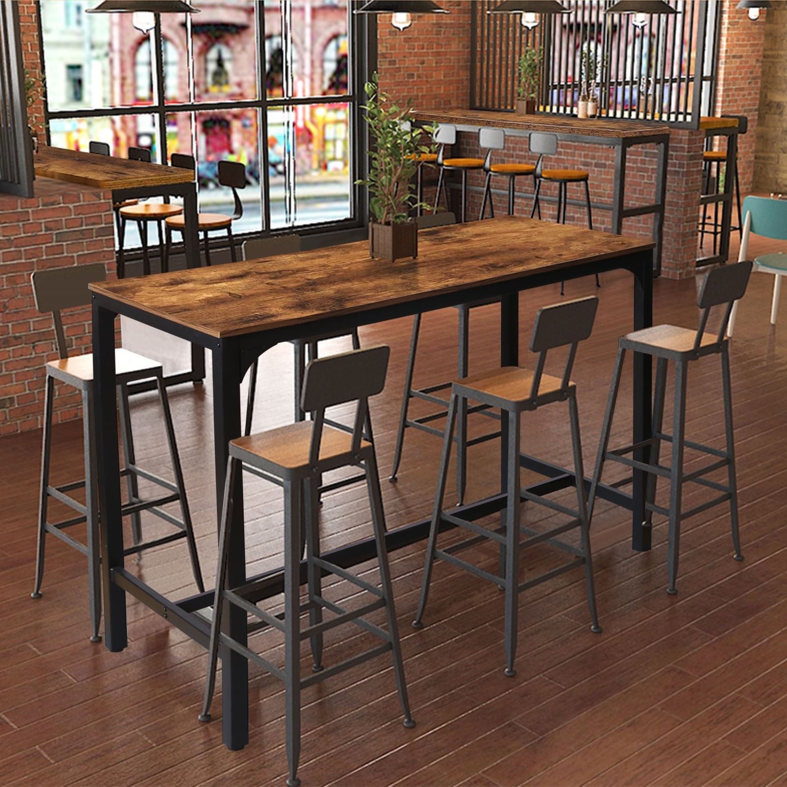 VEIKOUS 47.2 in. W x 23.6 in. D x 41.7 in. H Dining Table Industrial Style High Top Pub Bar Table
