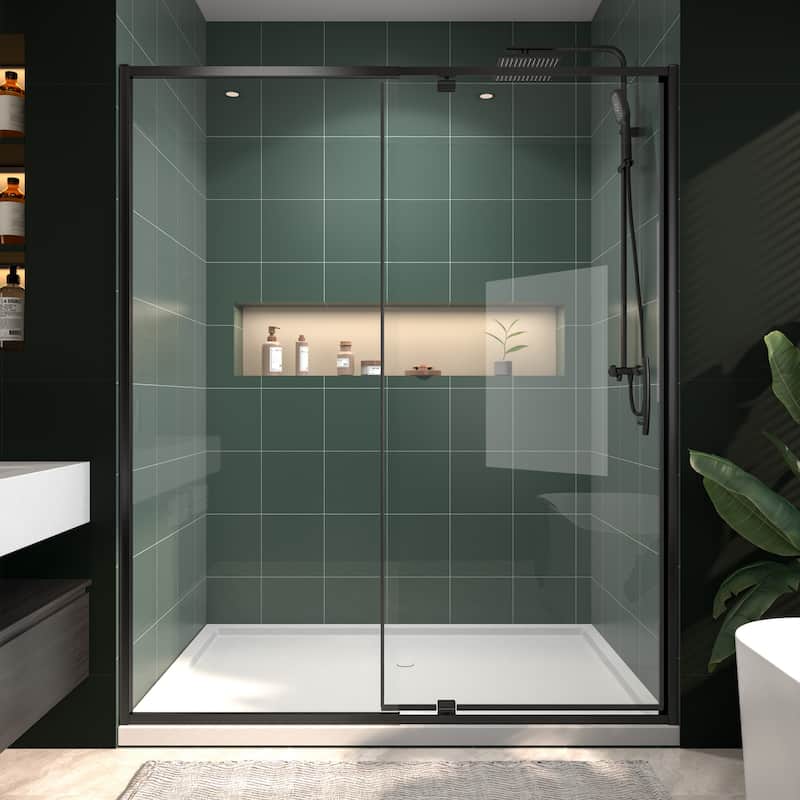 Modland 60"x71" Pivot Swing Shower Door Semi-Frameless in Nickel/Black/Chrome with Tempered Glass