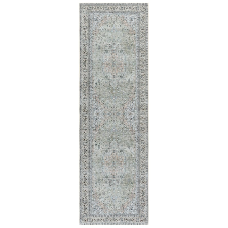 SAFAVIEH Tucson Renda Machine Washable & Slip Resistant Rug - 2'6" x 8' Runner - Light Green/Beige