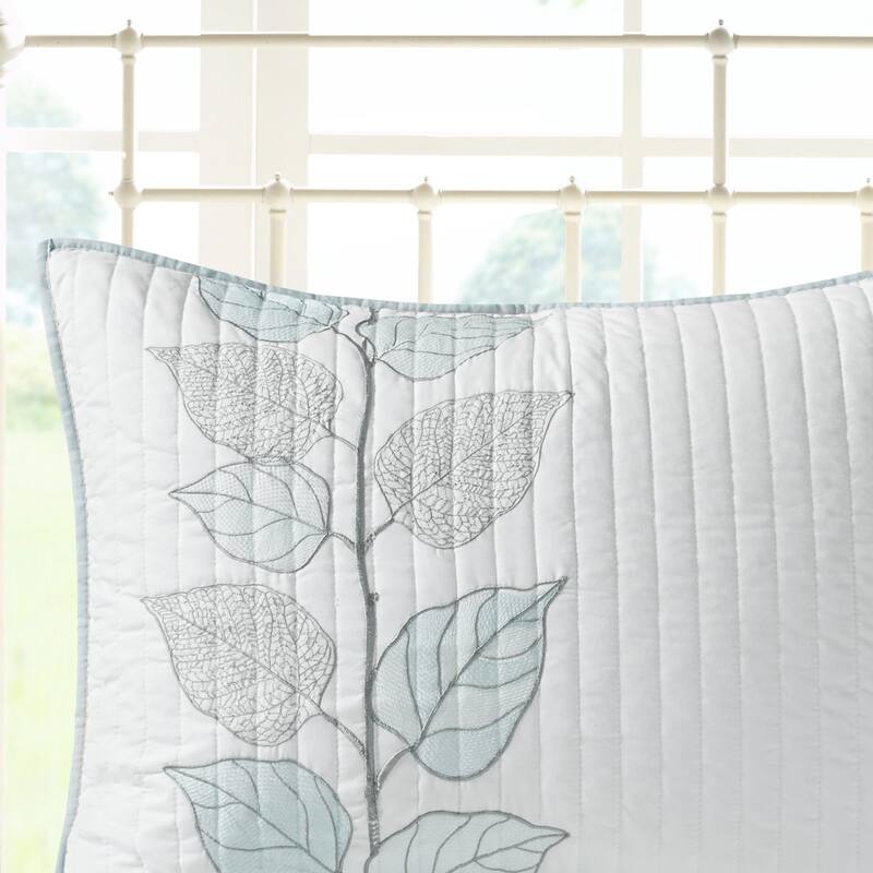 GDF Studio - Leaf Embroidered Reversible Quilt Set with Decorative Pillows
