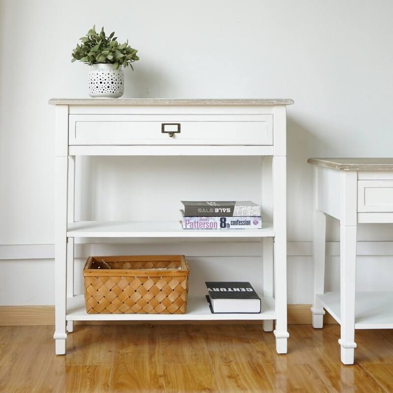 Accent White Console Table with Drawer and Shelf, Wood Sofa Table with Storage for Entryway Hallway Living Room - 29"x10"