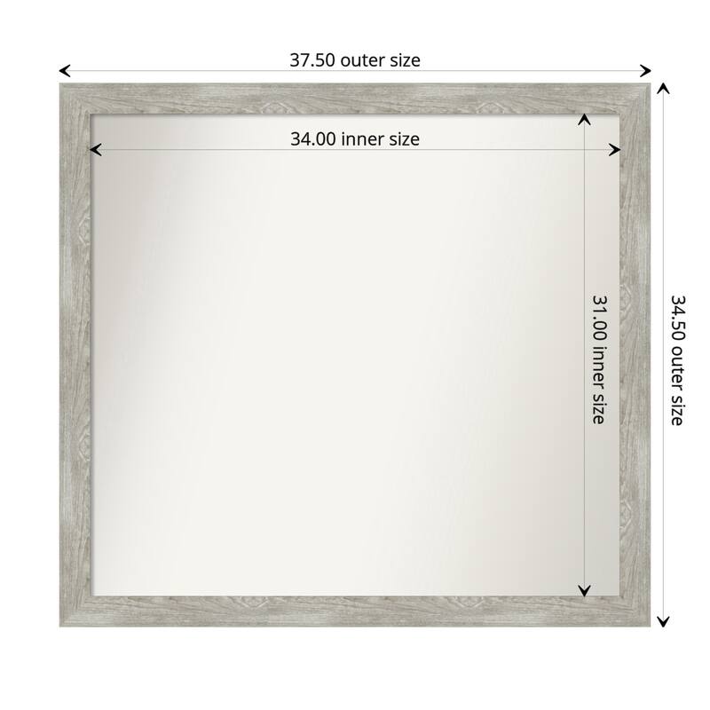 Dove Greywash Narrow Framed Non-Beveled Custom Wall Mirror, Bathroom Vanity Mirror - Outer Size: 37.5 x 34.5