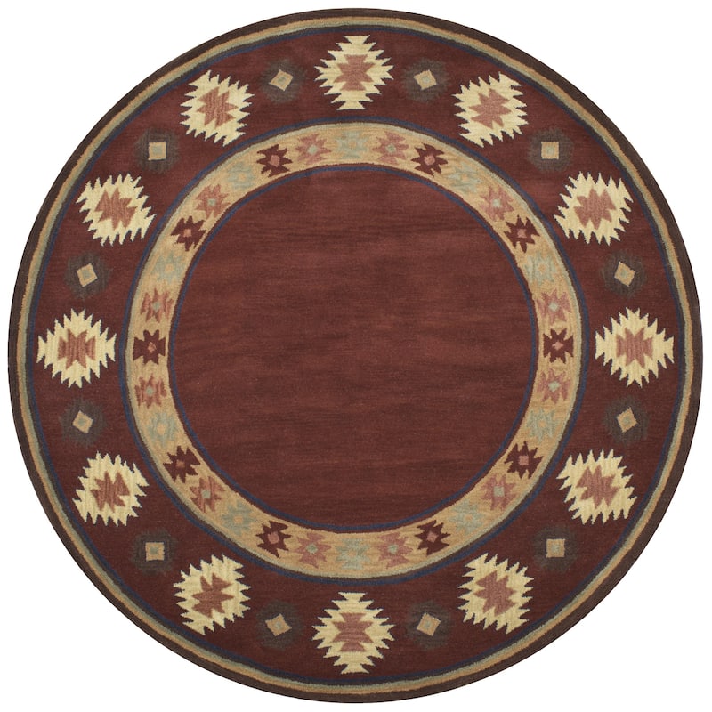 Alora Decor Ryder Hand-tufted Southwestern Wool Rug. - 10' Round - Burgundy