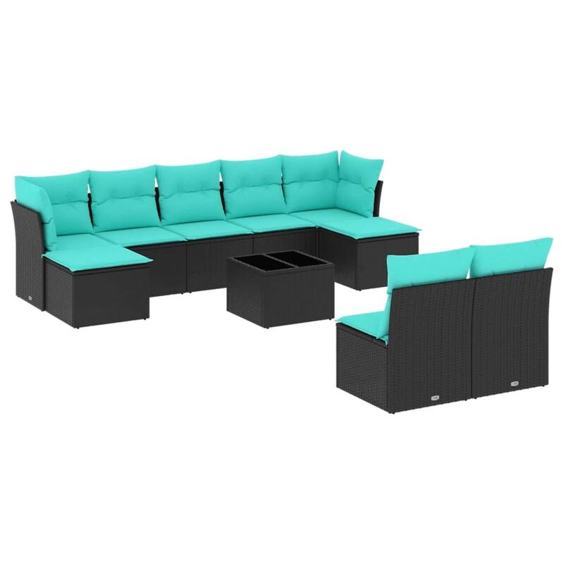 vidaXL 9/10 Piece Patio Sofa Set with Cushions Black/Brown/Gray Poly Rattan - 21.7 x 24.4 x 27.2