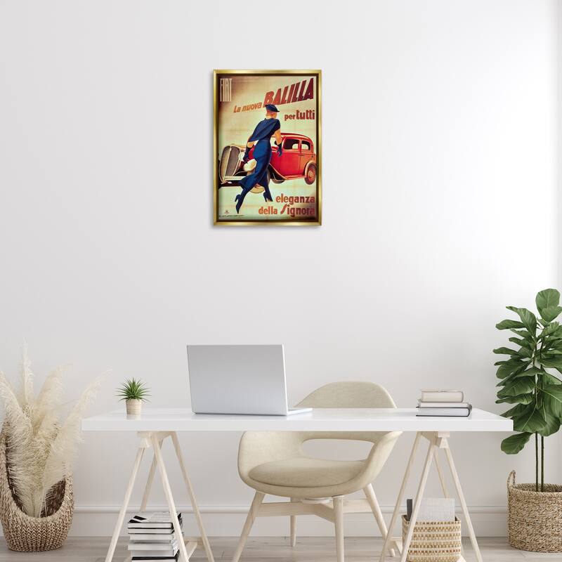 Stupell Antique Vehicle & Woman Advertisement Framed Floater Canvas Wall Art Design By Marcus Jules