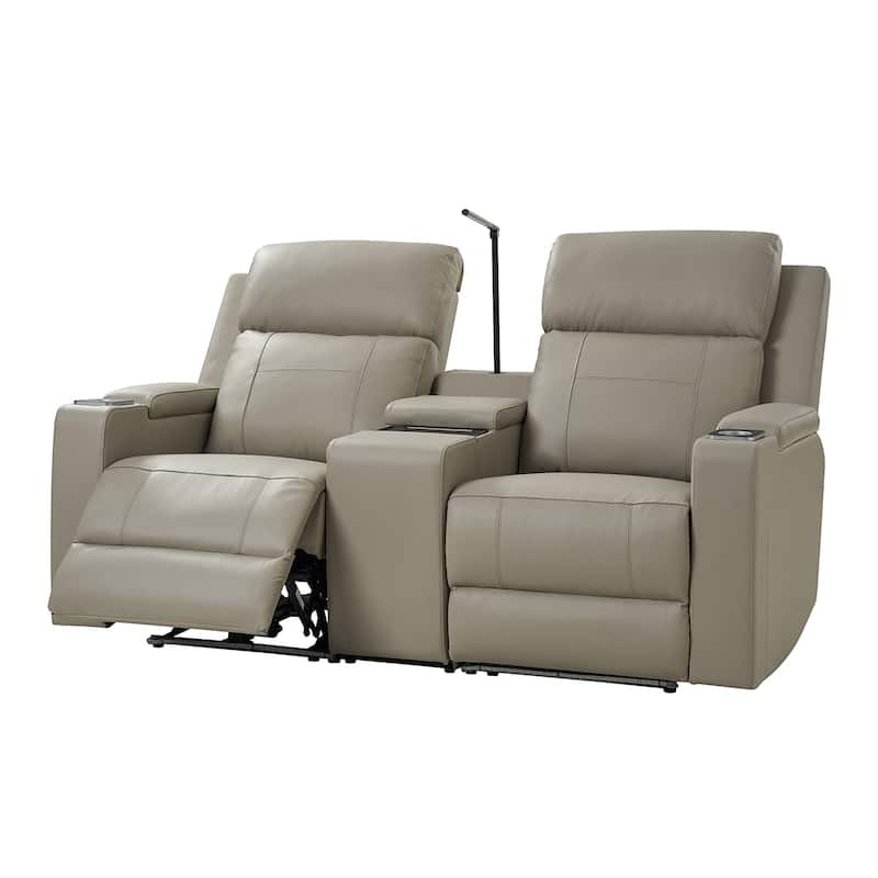 Victoria 71.26" Wide Genuine Leather Home Theater Seating with Ambient Lighting and Storage by HULALA HOME