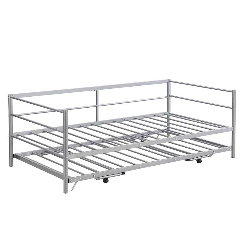 Twin Size Metal Platform Daybed with Adjustable Trundle, Pop-Up Design for Versatile Use, Sofa Bed for Bedroom, Guest Room