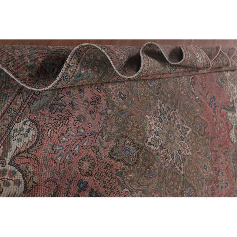 Pink Tabriz Persian Vintage Rug Hand-Knotted Wool Carpet - 9'7"x 12'11"