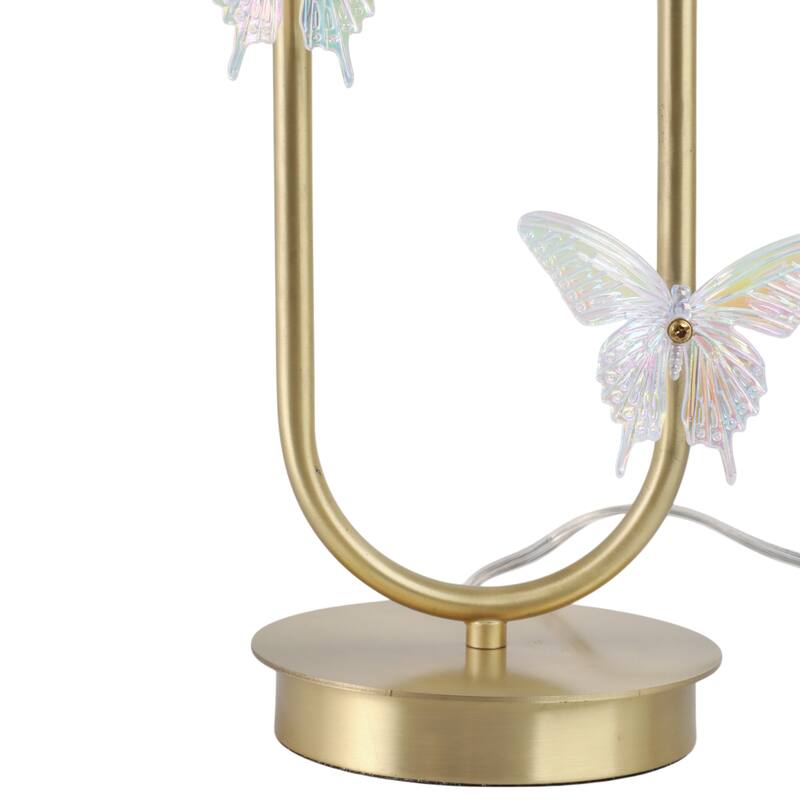 Metal Table Lamp Iridescent Butterfly Accents Fabric Shade - 24" Gold - 15" x 15" x 24"