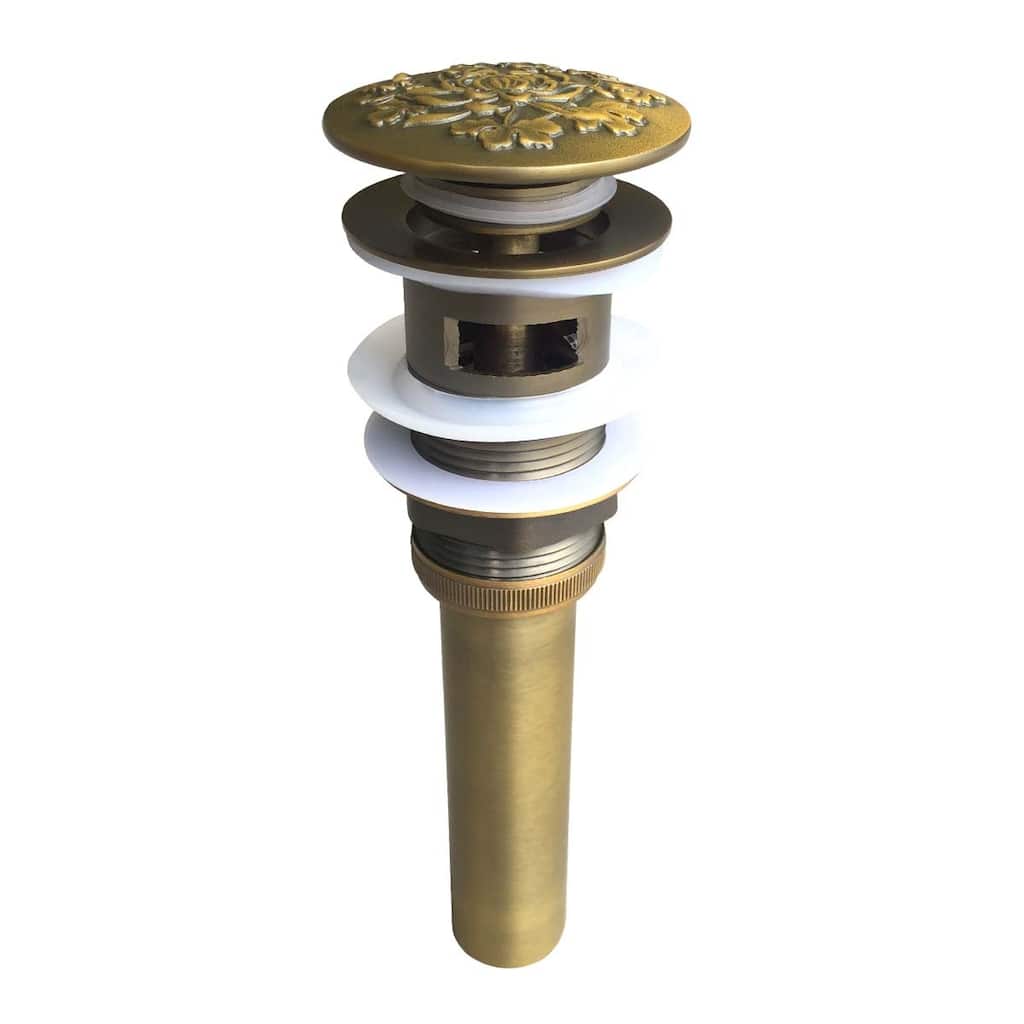 Bathroom Sink Drain Antique Brass Pop Up Drain with Decorative Carving