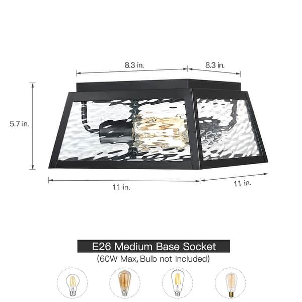 dimension image slide 1 of 2, 2-Light Black Outdoor Farmhouse Flush Mount Ceiling Light