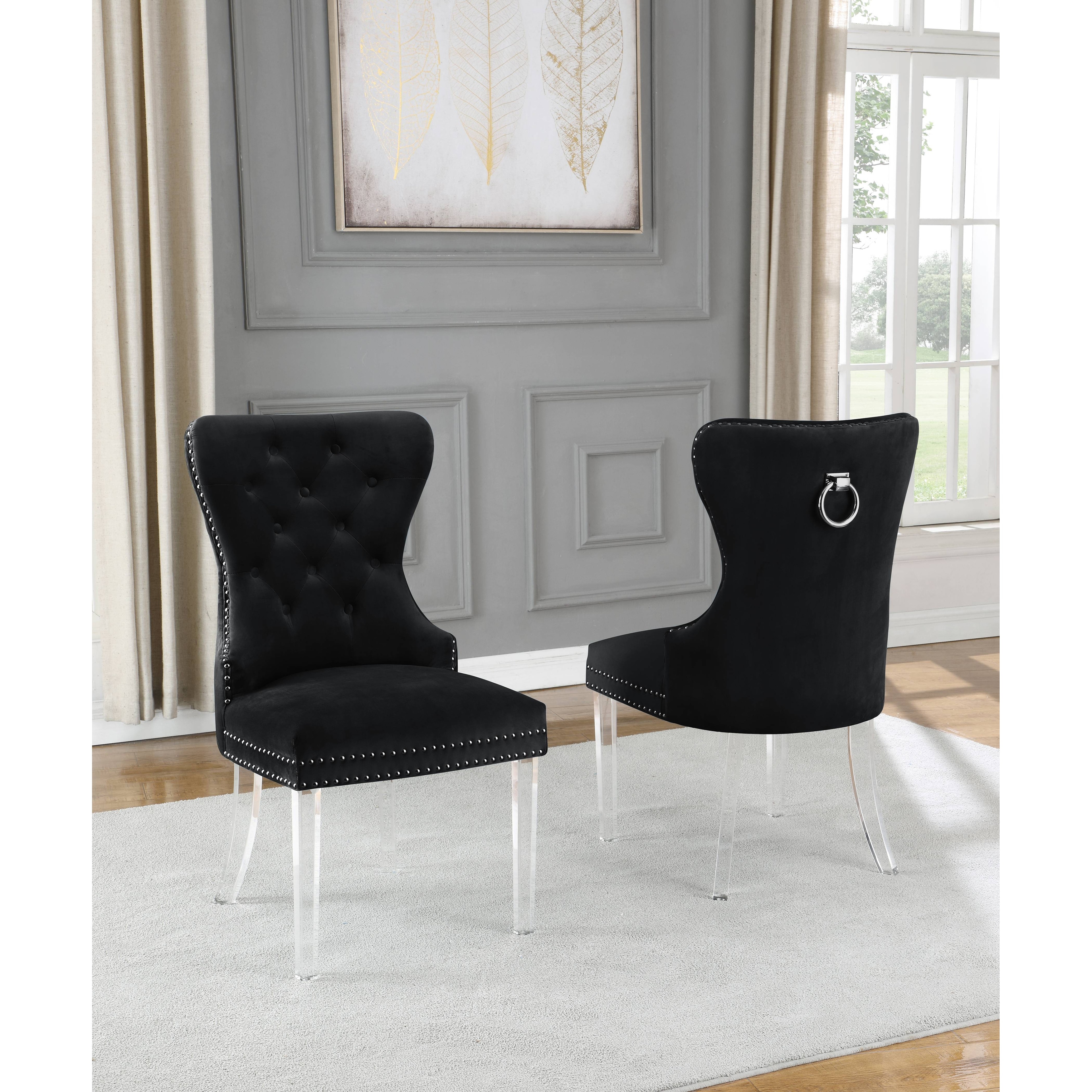 Easy Assembly Chrome Studding Mink Tufted Back Deep Button Back Plush Velvet PS Global Set of 2 Luxurious Grace Dining Chairs