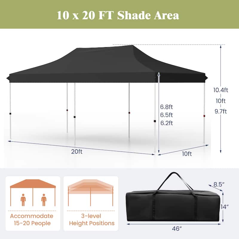 Pop Up Canopy Tent with 6 Sidewalls and Windows for Outdoor Events - 240” x 120” x 116.4”-124.8”