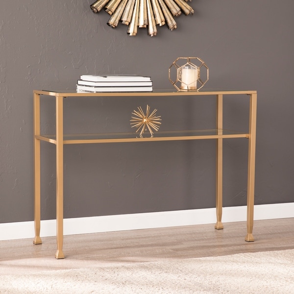 Gold metal and outlet glass console table
