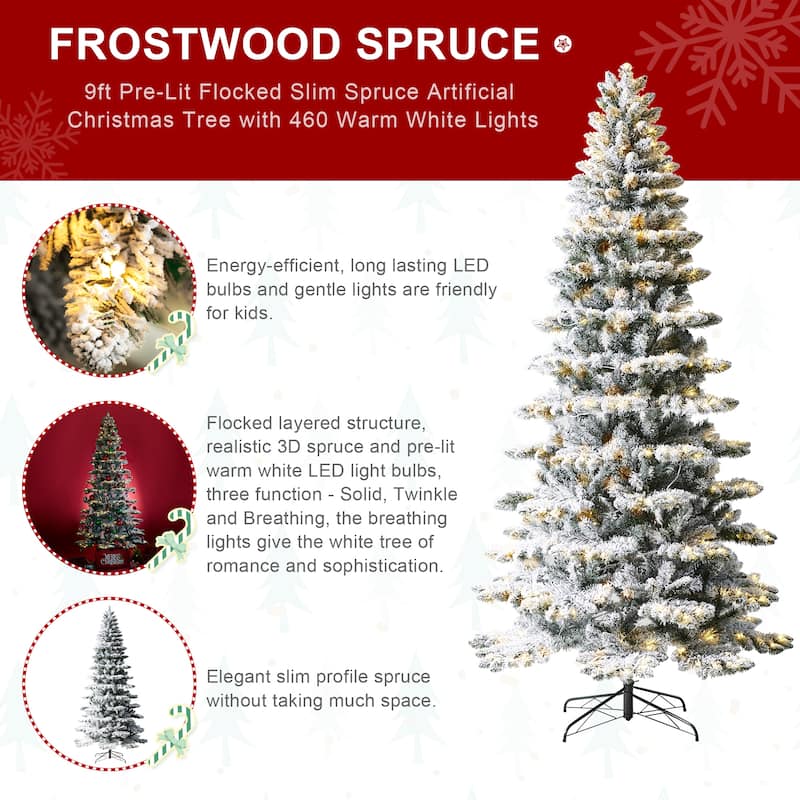 Glitzhome 6FT/7.5FT/9FT Warm White or Multi-Colored Pre-Lit Flocked Pine Artificial Christmas Tree