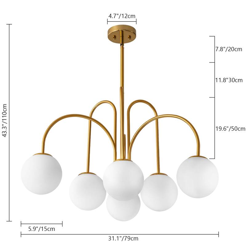 Modern Sputnik Glass Bubble Chandelier in Gold for Dining Room