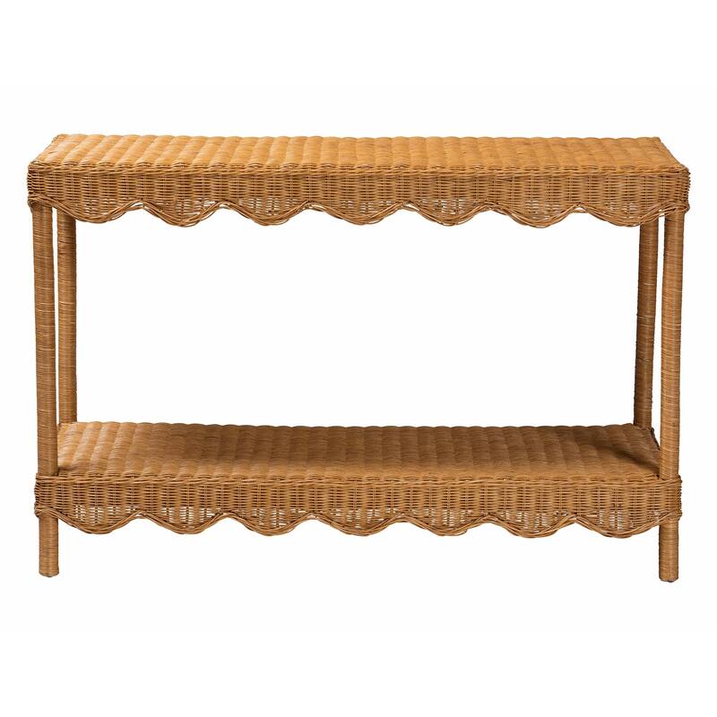 Oteria Bohemian Light Honey Scalloped Rattan Console Table