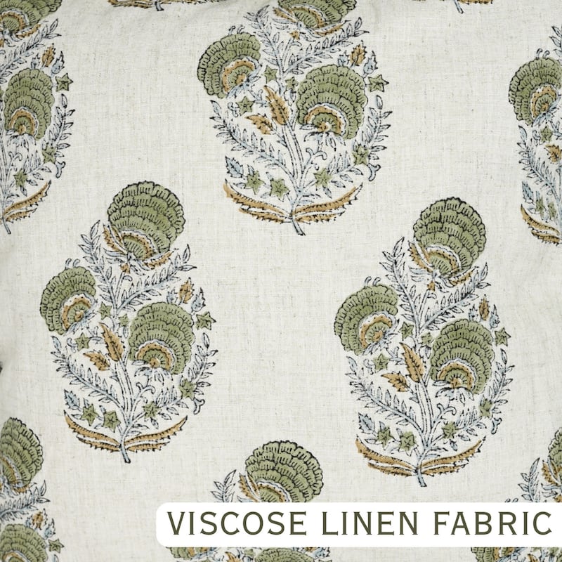 Fabdivine Viscose Linen Floral Frill Pillow Cover Both Side Print Hand Block Cushion