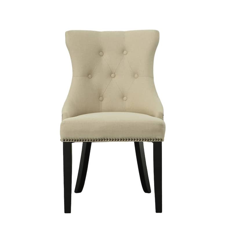Armless Upholstered Tufted Back Dining Chair - 35" - Cream - Set of 2