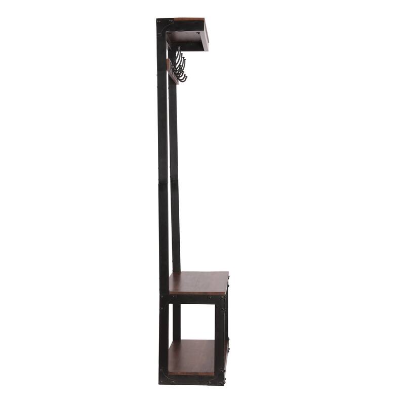 Industrial Style Coat Rack, Multi-Functional Coat Rack with 5 Hooks, Bench, Handcrafted Design