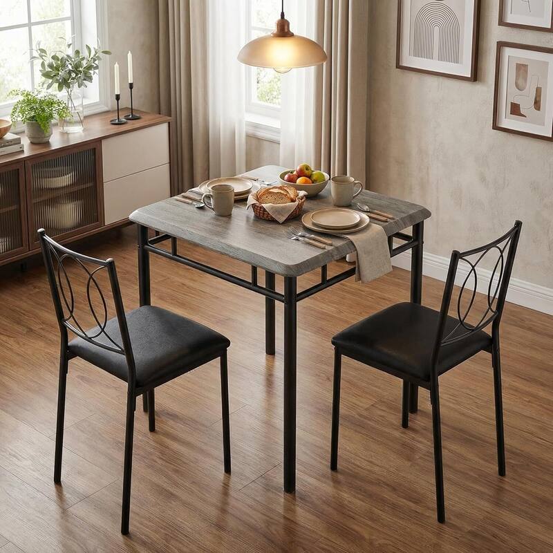 Kitchen Dining Table Set with Upholstered Chairs for 2 - Black