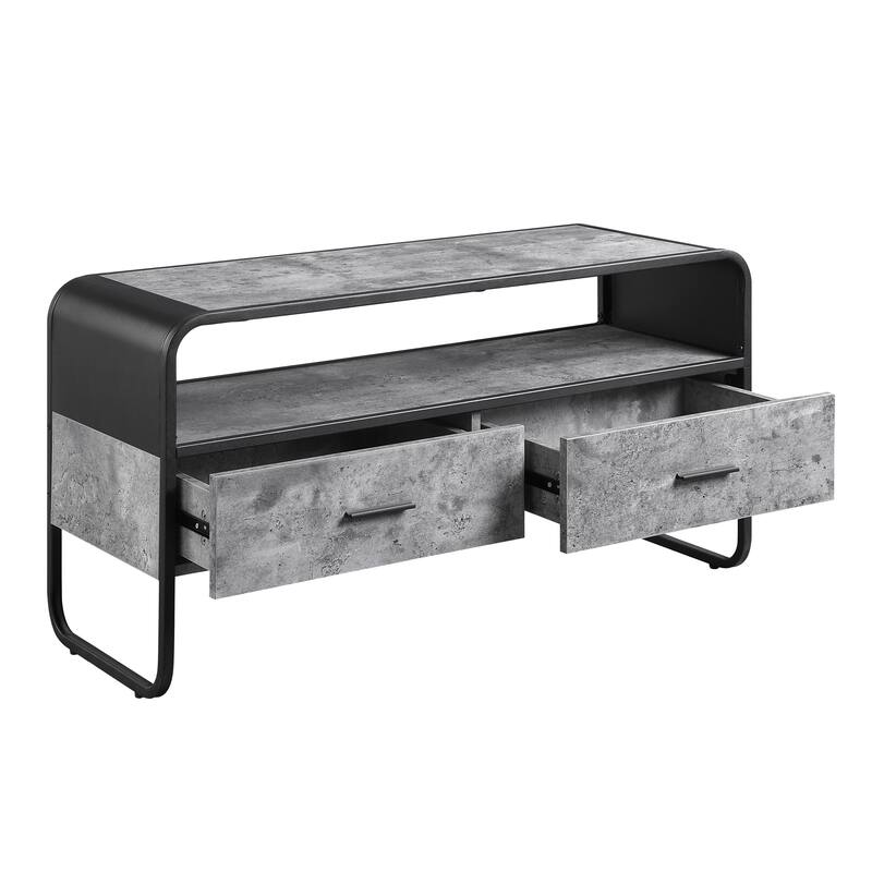 Industrial TV Stand with 1/2 Extension Drawer and Metal Frame, Concrete