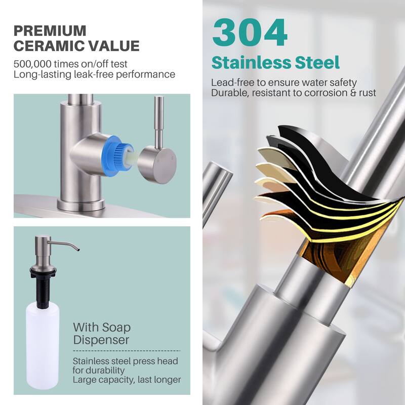 WOWOW Single Handle Pull Down Sprayer Kitchen Faucet