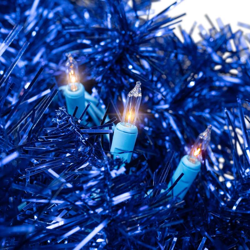 Pre-Lit Artificial Tinsel Christmas Wreath - 24" - Blue - Clear Lights