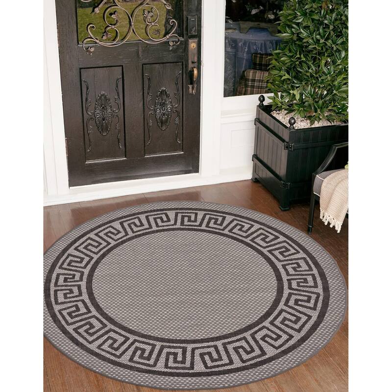 Outdoor Dimension Collection Area Rug - Gray - 6' Round