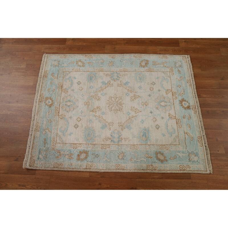 Vegetable Dye Oushak Turkish Traditional Rug Handmade Wool Carpet - 3'1" x 3'11"