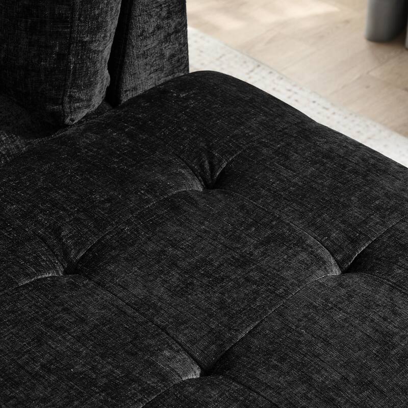 Roomfitters Sectional 3-Seater Sofa with Chaise, Storage Ottoman, Metal Legs, Nailhead Trim and Two Pillows