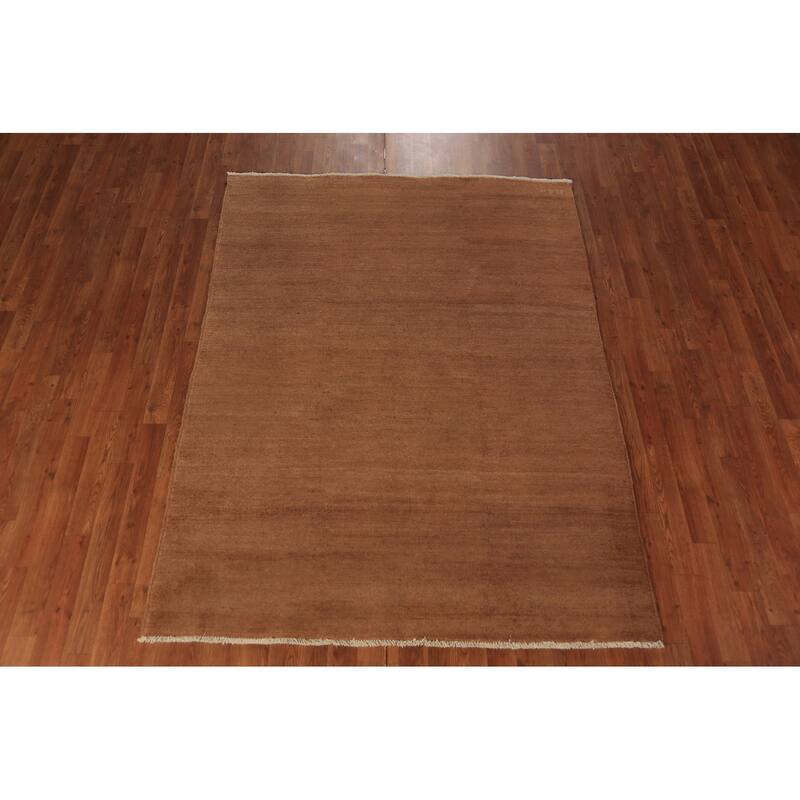 Brown Gabbeh Modern Area Rug Hand-Knotted Wool Carpet - 4'11" x 6'6"