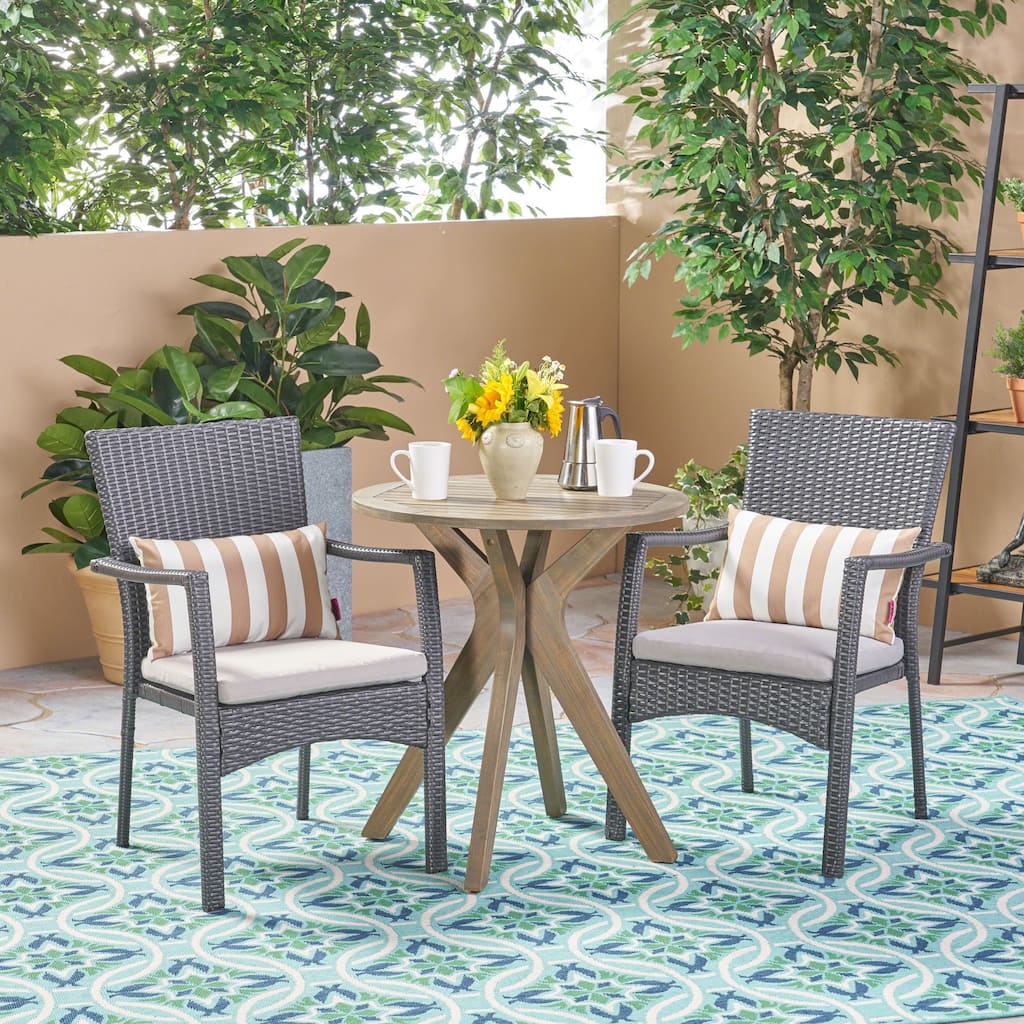 Kent Outdoor 3 Piece Acacia Wood and Wicker Bistro Set by Christopher Knight Home