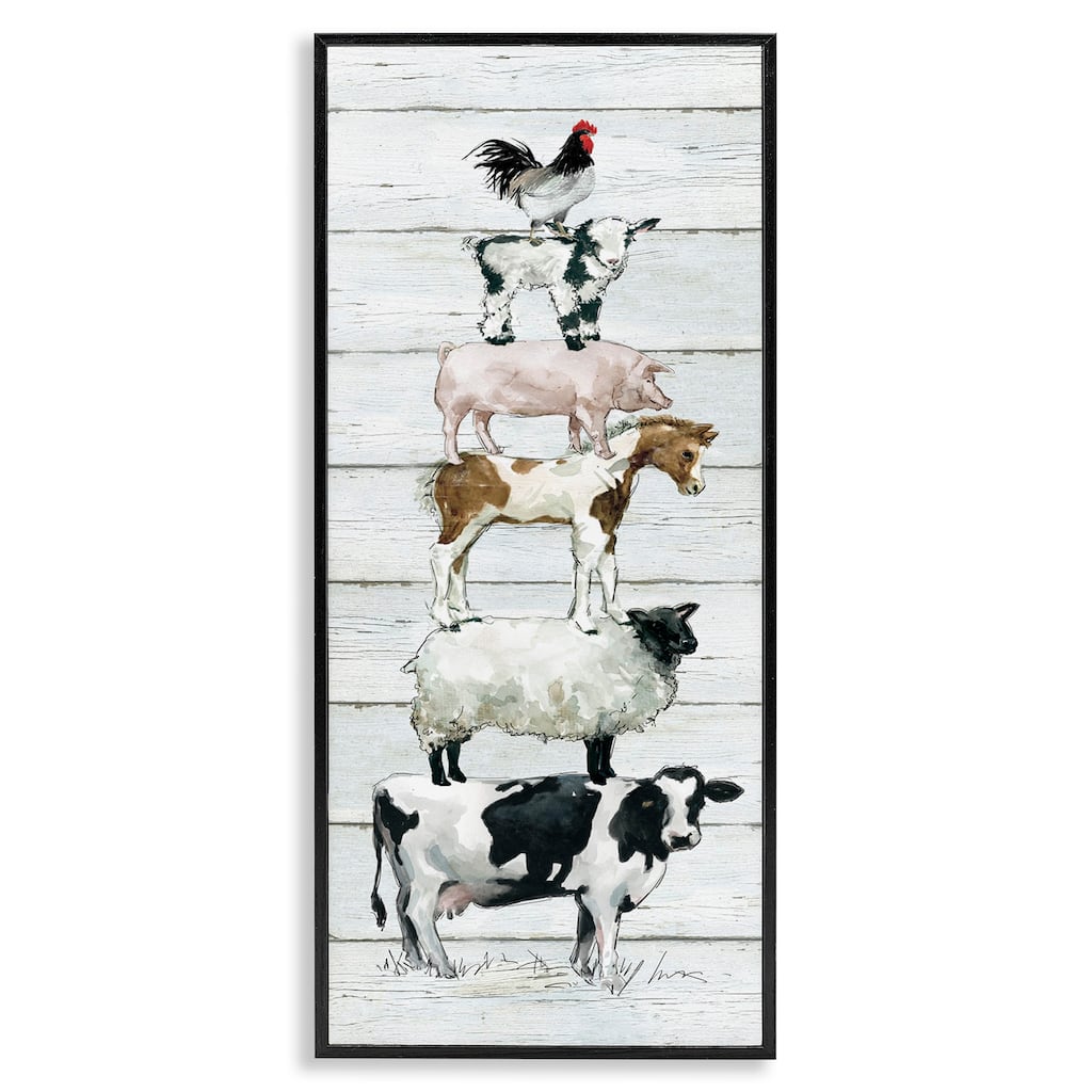 Stupell Country Farm Animal Stack Cow Sheep Pig Rooster Framed Wall Art - Multi-Color