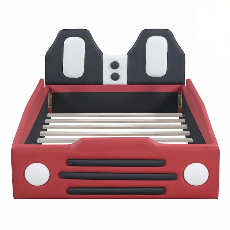 PU Leather Race Car-Shaped Platform Bed with Wheels