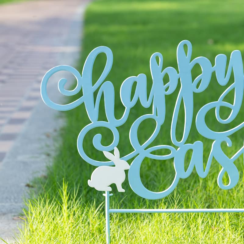 Glitzhome 24"L Metal Happy Easter Yard Stake Word Sign Wall Decor