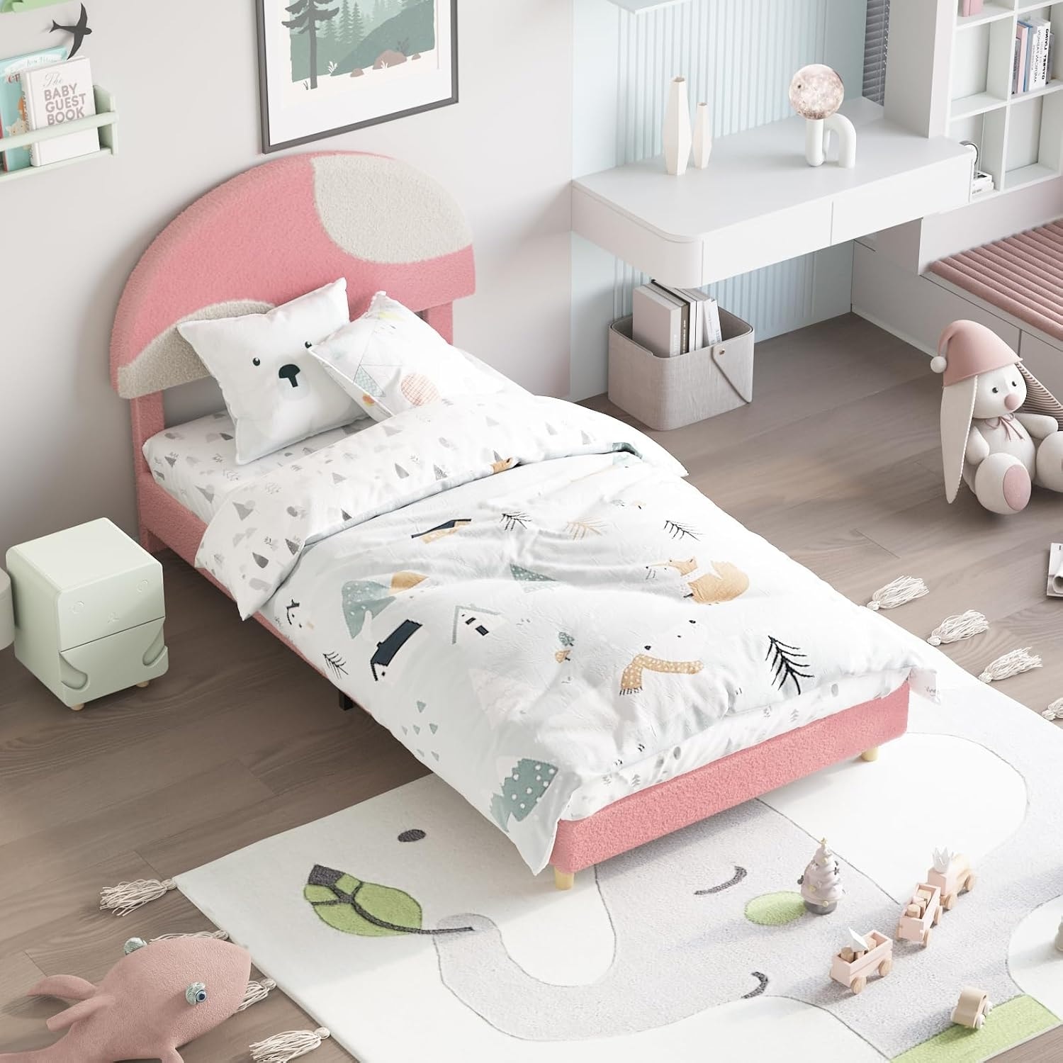 Twin Size Bed Frame with Round Boucle Headboard,Arch-Shaped Design,Modern Bedroom Platform Bed Frame(Bed frame only)