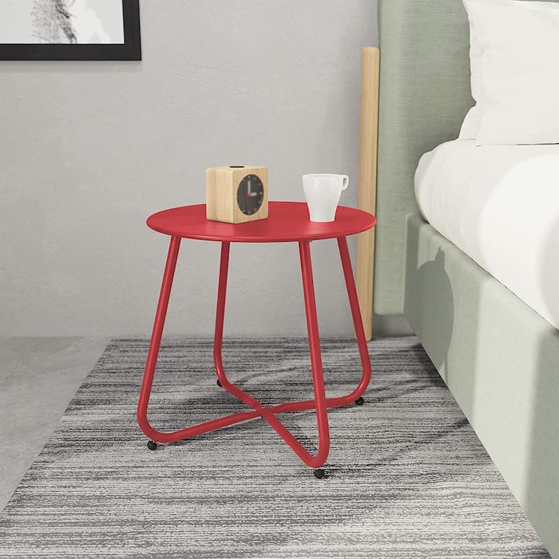 E-Coated Steel Side Table, Weather- Resistant Outdoor 18” Round End Table Accent Table for Bistro Balcony Apartment