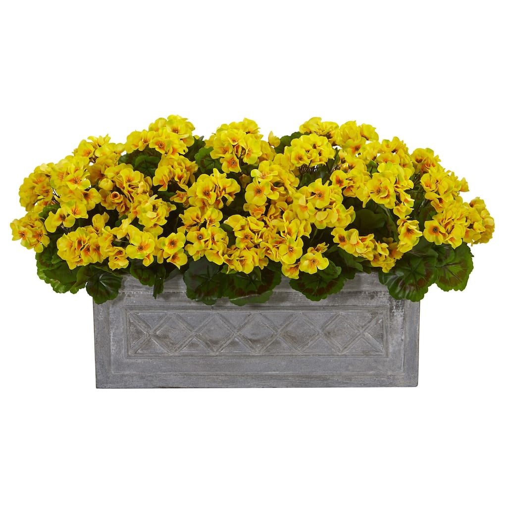 Artificial Plant with Planter 18 Inch Indoor Outdoor Decor Beachy Style Stone Look Pot - Yellow