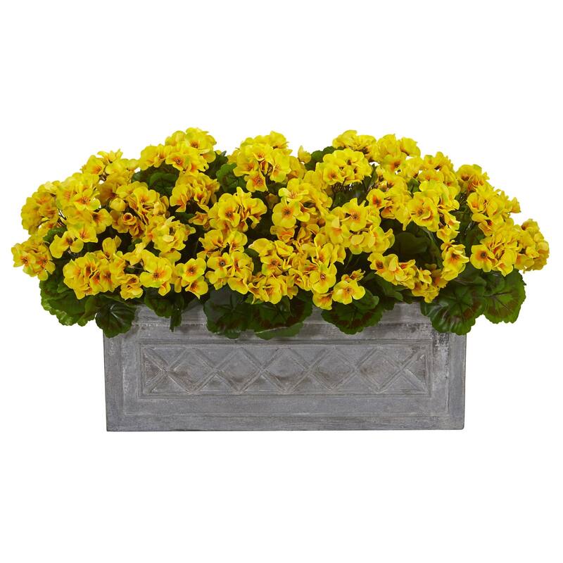 Artificial Plant with Planter 18 Inch Indoor Outdoor Decor Beachy Style Stone Look Pot - Yellow