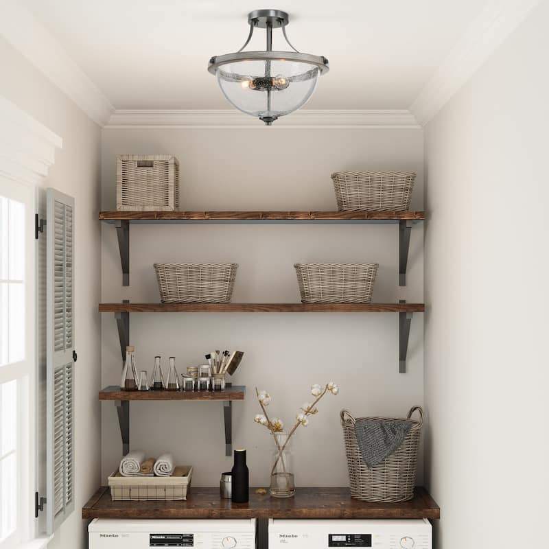 Modern Farmhouse 3-Light Glass Semi Flush Mount Ceiling Light - W 13" x H 12.5"