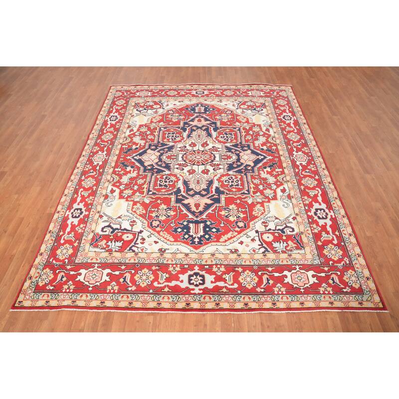 Hand Knotted Oriental 100% Wool Carpet Traditional Medallion Red Heriz (serapi) Area Rug - 9' 9'' X 8' 0''