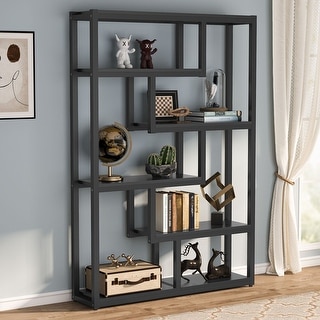 6-Tier Etagere Bookcase, Modern Industrial Staggered Bookshelf