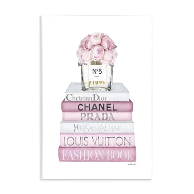 Stupell Pink Rose Bouquet and Fashion Designer Bookstack Wood Wall Art